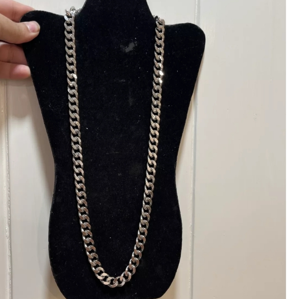 MONET XLONG SILVER PLATED VINTAGE CHAIN CHUNKY LINK necklace